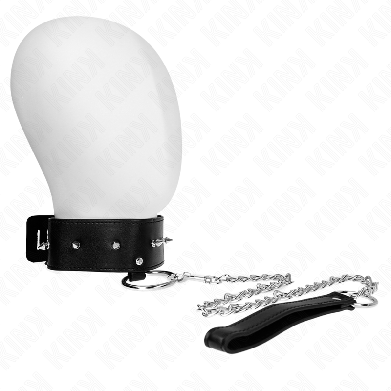 KINK - 65 CM NECKLACE WITH LEASH WITH SILVER STUDS MODEL 2 ADJUSTABLE 36-43 CM X 5 CM