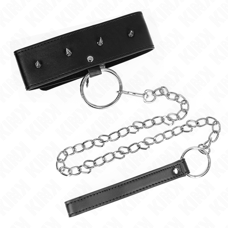 KINK - 65 CM NECKLACE WITH LEASH WITH SILVER STUDS MODEL 2 ADJUSTABLE 36-43 CM X 5 CM