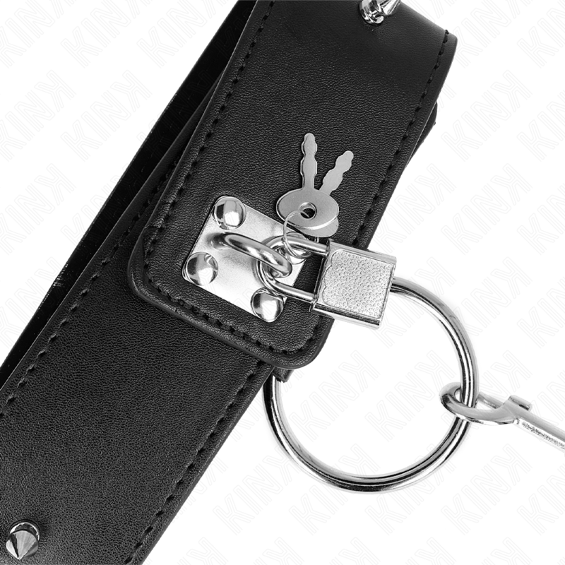 KINK - 65 CM NECKLACE WITH LEASH WITH SILVER STUDS MODEL 2 ADJUSTABLE 36-43 CM X 5 CM