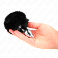 KINK - EDELSTAHLPLUG 7 x 3 CM MIT SCHWARZEM KUNSTPELZ-HASENSCHWANZ 8 CM