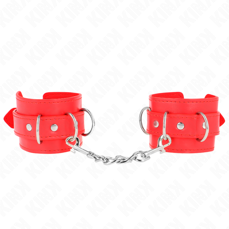KINK - MENOTTES DE POIGNET 3 ANNEAUX EN D RÉGLABLES ROUGES 17,5-25 CM X 6 CM