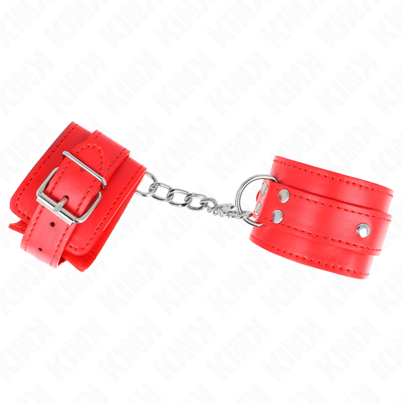 KINK - MENOTTES DE POIGNET 3 ANNEAUX EN D RÉGLABLES ROUGES 17,5-25 CM X 6 CM