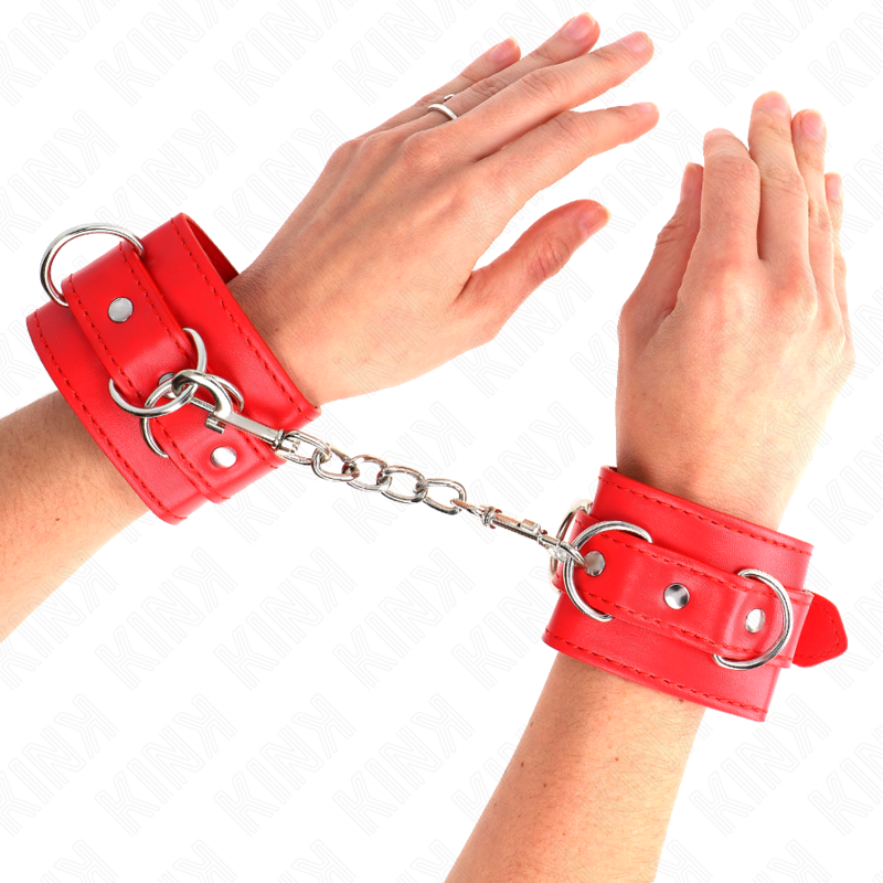 KINK - MENOTTES DE POIGNET 3 ANNEAUX EN D RÉGLABLES ROUGES 17,5-25 CM X 6 CM