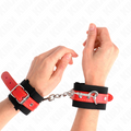 KINK - MENOTTES EN NYLON NOIR AVEC SIMILI CUIR ROUGE RÉGLABLES 19-24 CM X 5.5 CM