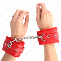 KINK - MENOTTES DOUBLÉES DE FOURRURE ROUGE AVEC CEINTURE ROUGE AJUSTABLE 17-29 CM X 6 CM