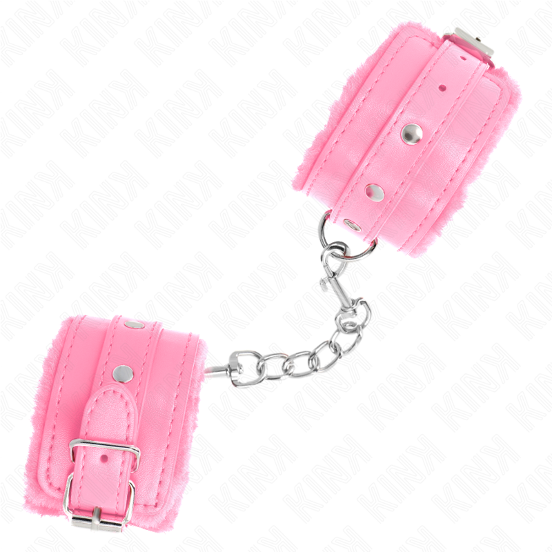 KINK - MENOTTES EN FOURRURE ROSE DE LUXE AVEC CEINTURE ROSE RÉGLABLES 17-29 CM X 6 CM