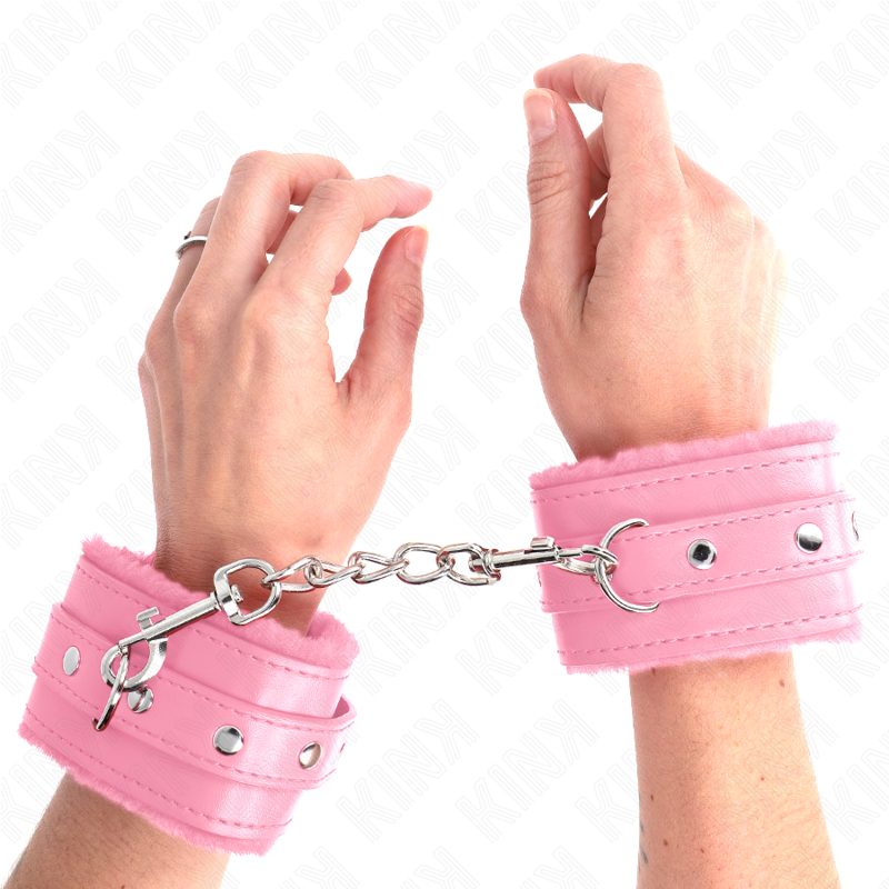 KINK - MENOTTES EN FOURRURE ROSE DE LUXE AVEC CEINTURE ROSE RÉGLABLES 17-29 CM X 6 CM