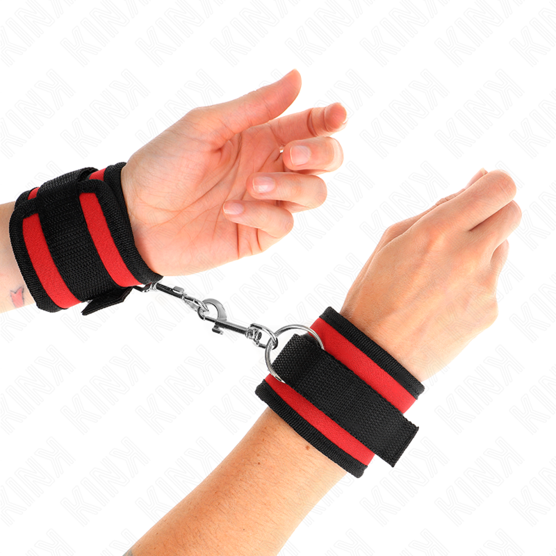 KINK - NYLON BIND HANDFESSEN KLETTVERSCHLUSS ROT-SCHWARZ MODELL 2 VERSTELLBAR 18-35 CM X 6 CM