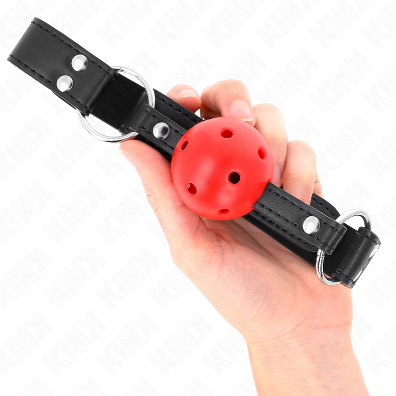 KINK - BAILLON SPHÉRIQUE RESPIRANT 4 CM AVEC DOUBLE RIVET EN CUIR 62,5 x 2,5 CM RÉGLABLE 42-58 CM