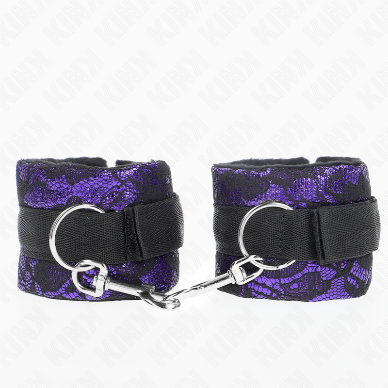 KINK - MENOTTES COURTES EN VELOURS ET DENTELLE ET ATTACHES EN NYLON VIOLET / NOIR 23 X 6,5 CM