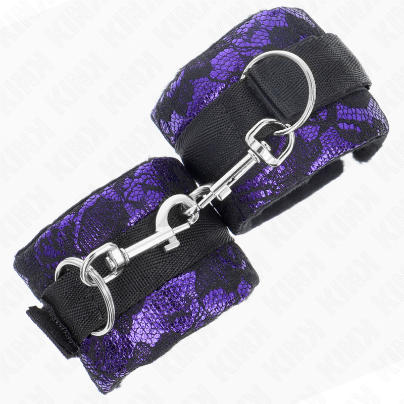 KINK - MENOTTES COURTES EN VELOURS ET DENTELLE ET ATTACHES EN NYLON VIOLET / NOIR 23 X 6,5 CM