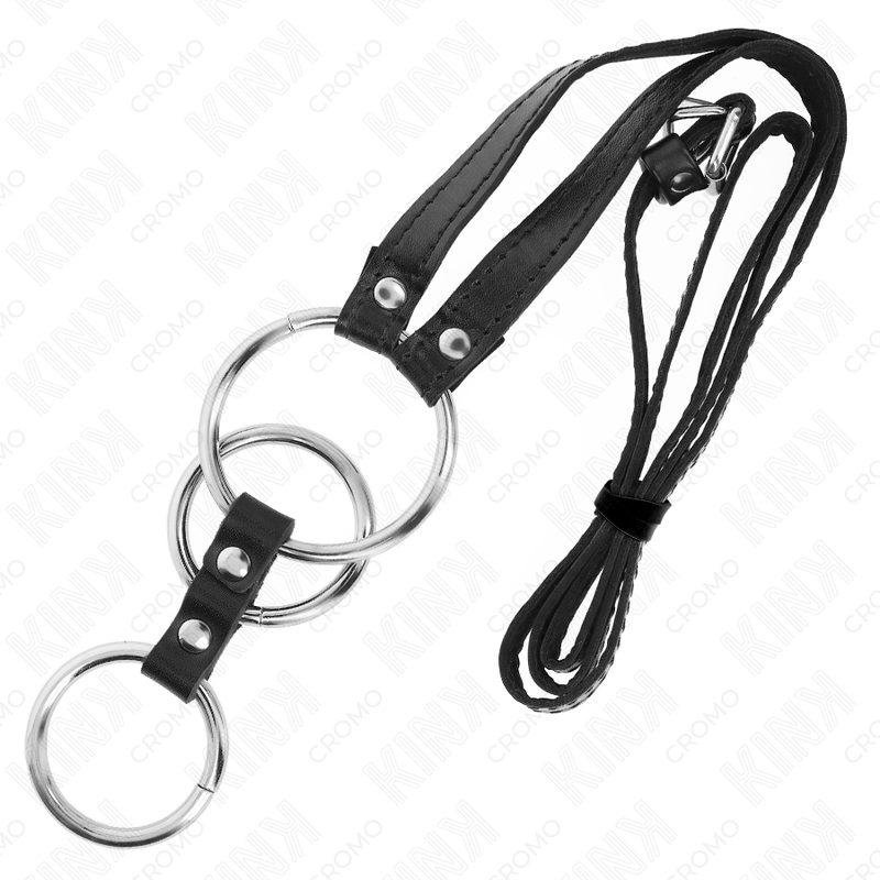 KINK - ANNEAU PÉNIEN TRIPLE EN MÉTAL DE 3,8 CM À 5 CM AVEC CEINTURE EN CUIR DE 112 CM