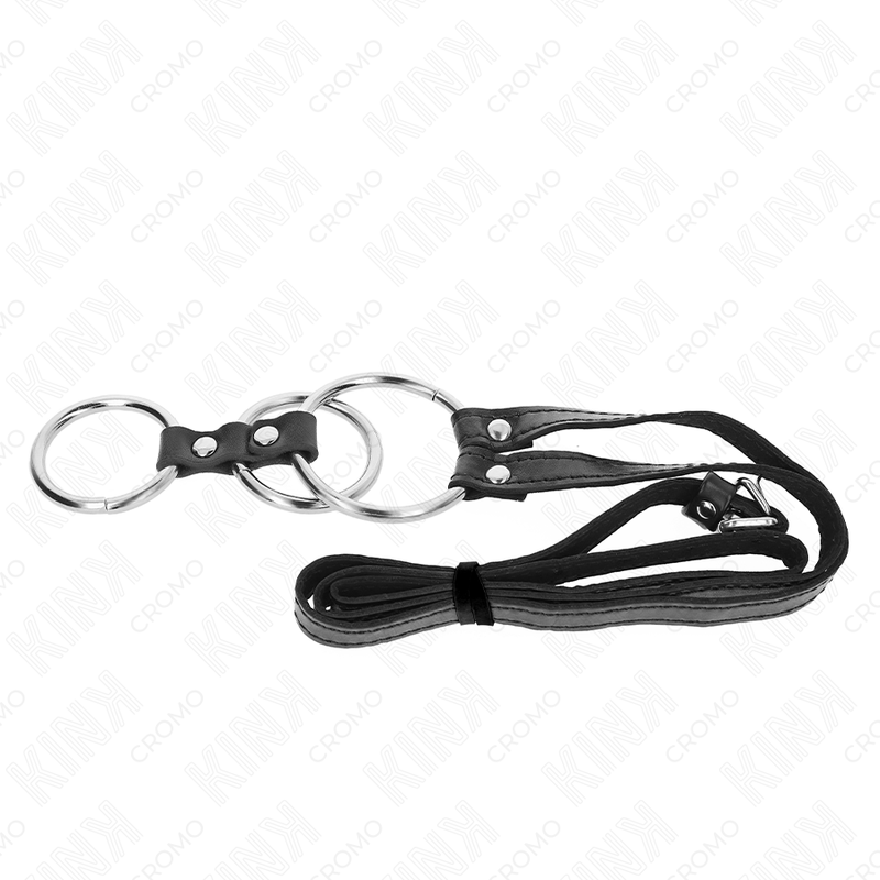 KINK - ANNEAU PÉNIEN TRIPLE EN MÉTAL DE 3,8 CM À 5 CM AVEC CEINTURE EN CUIR DE 112 CM