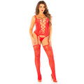 LEG AVENUE - PORTE-JARRETELLES + BAS + STRING ROUGE TAILLE UNIQUE