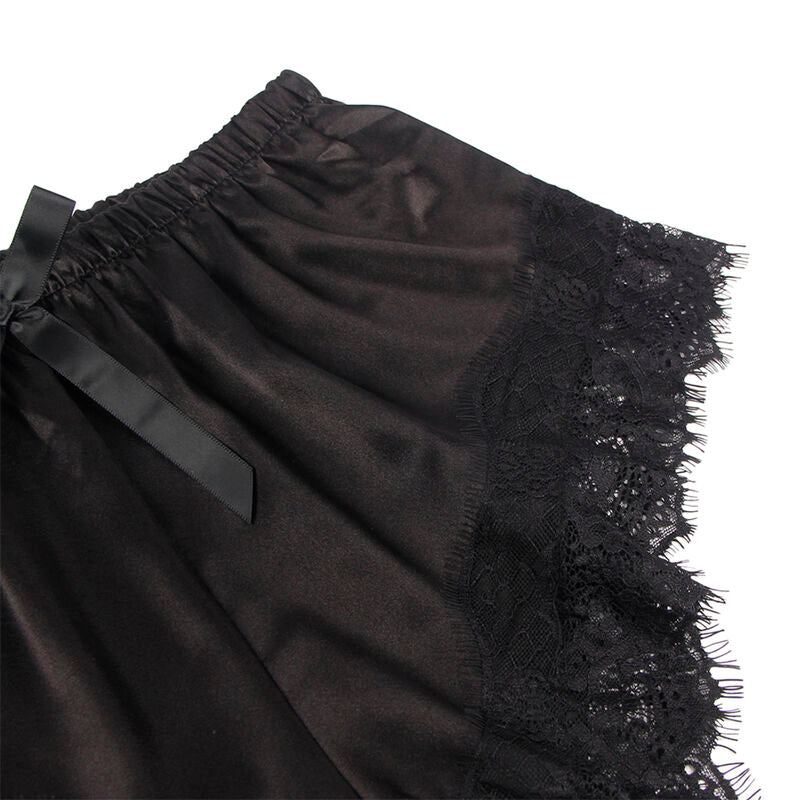 SUBBLIME - 953942 CHEMISE DE NUIT DÉTENTE EN SOIE + PANTALON EN DENTELLE NOIR L/XL