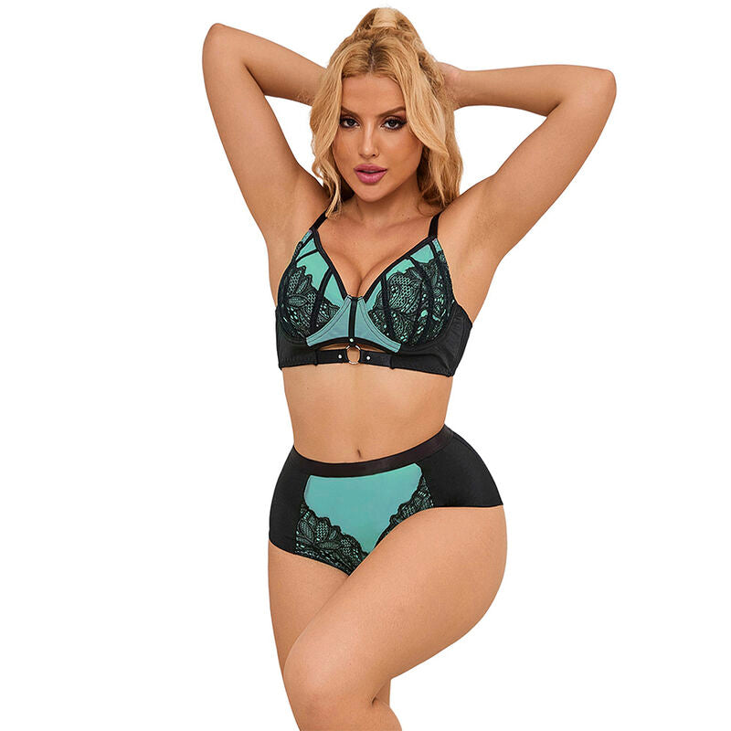 SUBBLIME - 955557 GRÜNES LACKLEDER NETZ REISSVERSCHLUSS BH SET S/M