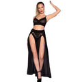 CHILIROSE - CR 4672 JUPE ET STRING NOIRS AVEC CHAÎNES DORÉES XL