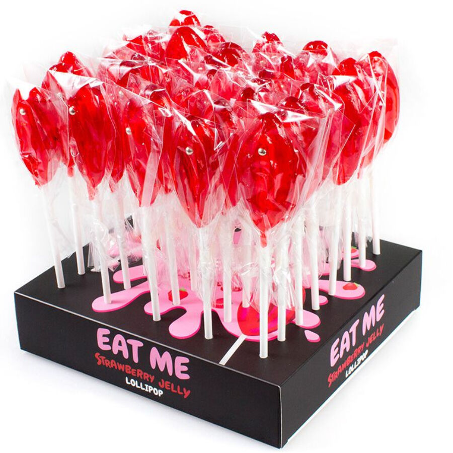 SECRETPLAY - ASSORTIMENT PRÉSENTOIR VAGINS SUCETTES FRAISE 40 UNITÉS