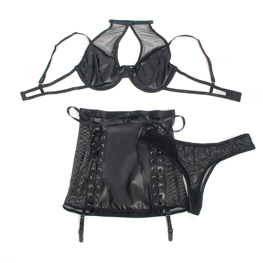 SUBBLIME - 957582 COMPLETE IN LEATHER BRA AND SKIRT BLACK S/M