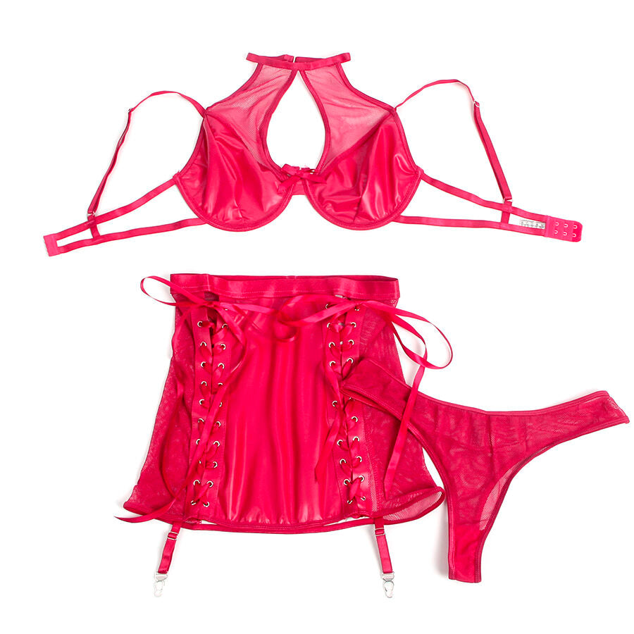 SUBBLIME - 957612 LEATHER BRA AND SKIRT SET RED L/XL