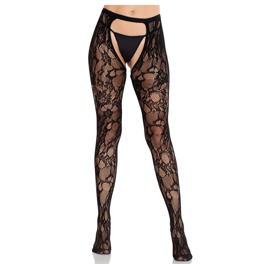 LEG AVENUE - CALZE IN PIZZO CON RETE APERTA ROSE NERE