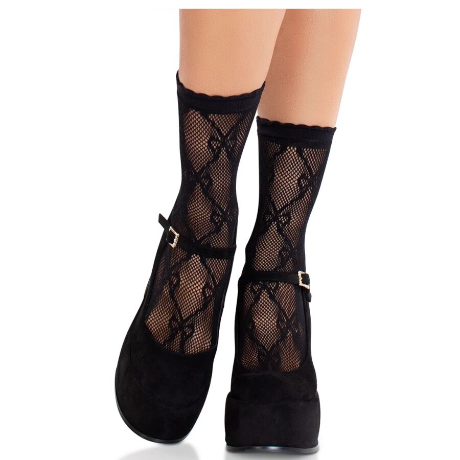 LEG AVENUE - CHAUSSETTES BASSES EN DENTELLE NOIRE AVEC NOEUD