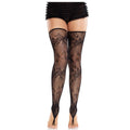 LEG AVENUE - FLORALE SPITZEN-STRÜMPFE OHNE FUSS SCHWARZ