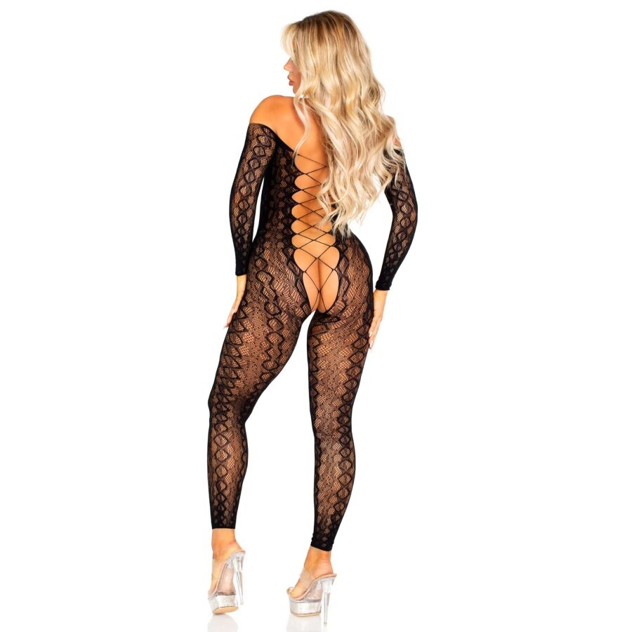 LEG AVENUE - CROTCHLESS BODYSTOCKING IN EXOTIC SNAKE LACE BLACK