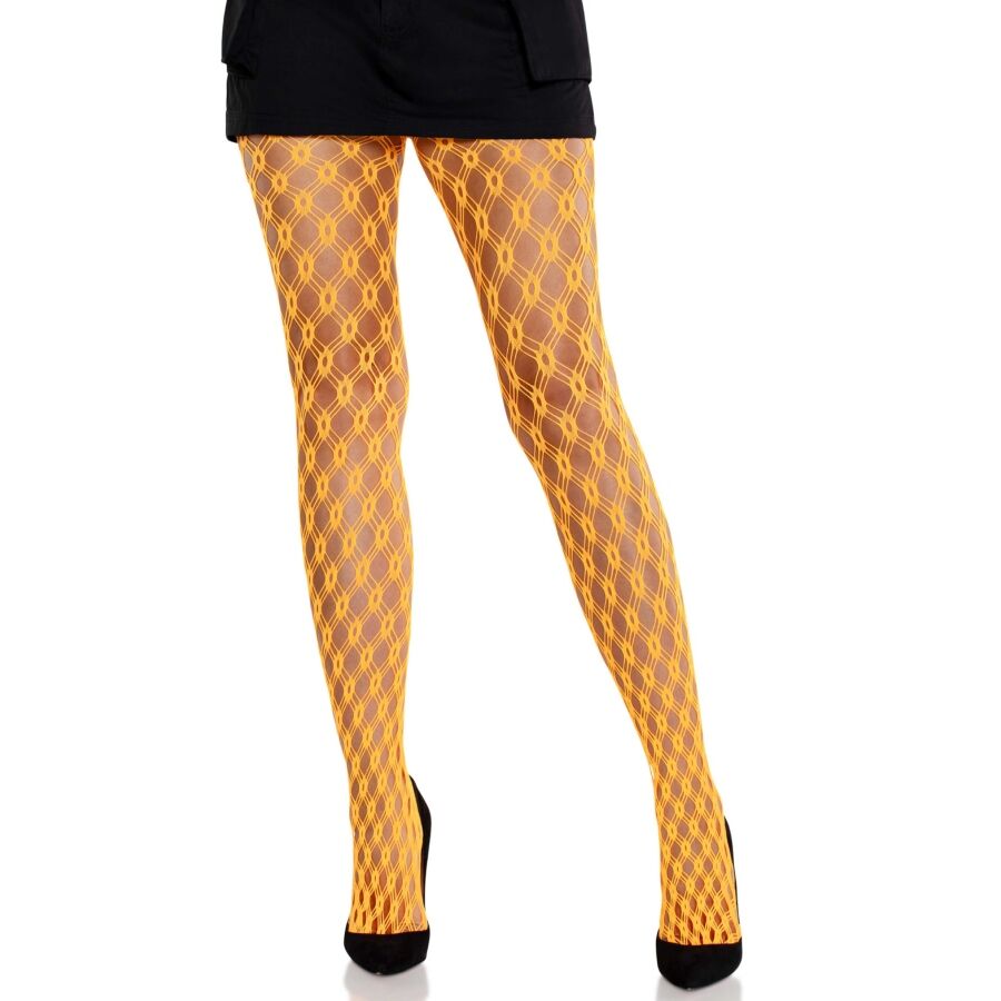 LEG AVENUE - COLLANT EN DENTELLE À ŒILLETS ORANGE FLUORESCENT