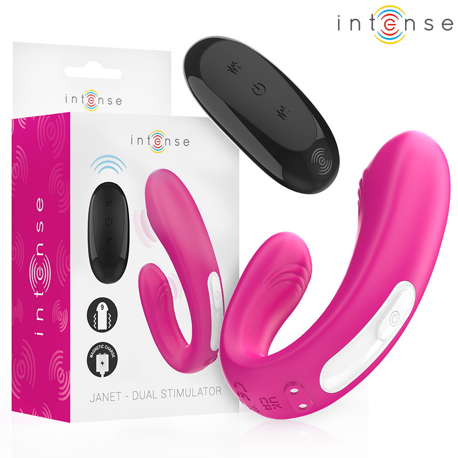 INTENSE - STIMULATEUR ET VIBRATEUR DOUBLE EN U JANET AVEC TÉLÉCOMMANDE ROSE