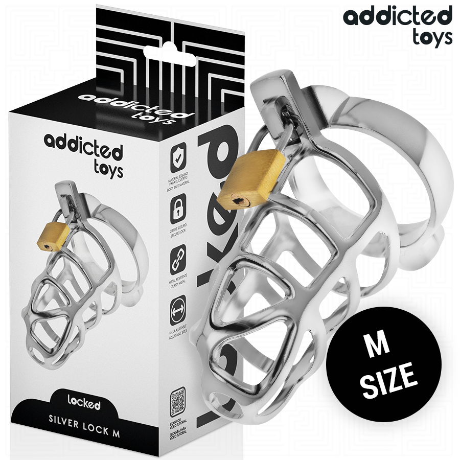 ADDICTED TOYS LOCKED - CAGE À PÉNIS EN MÉTAL SERRURE ARGENT TAILLE M
