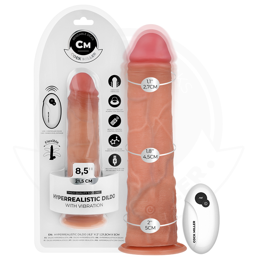 COCK MILLER - DILDO RÉALISTE AVEC VENTOUSE ET VIBRATIONS TÉLÉCOMMANDÉ 21.5 CM