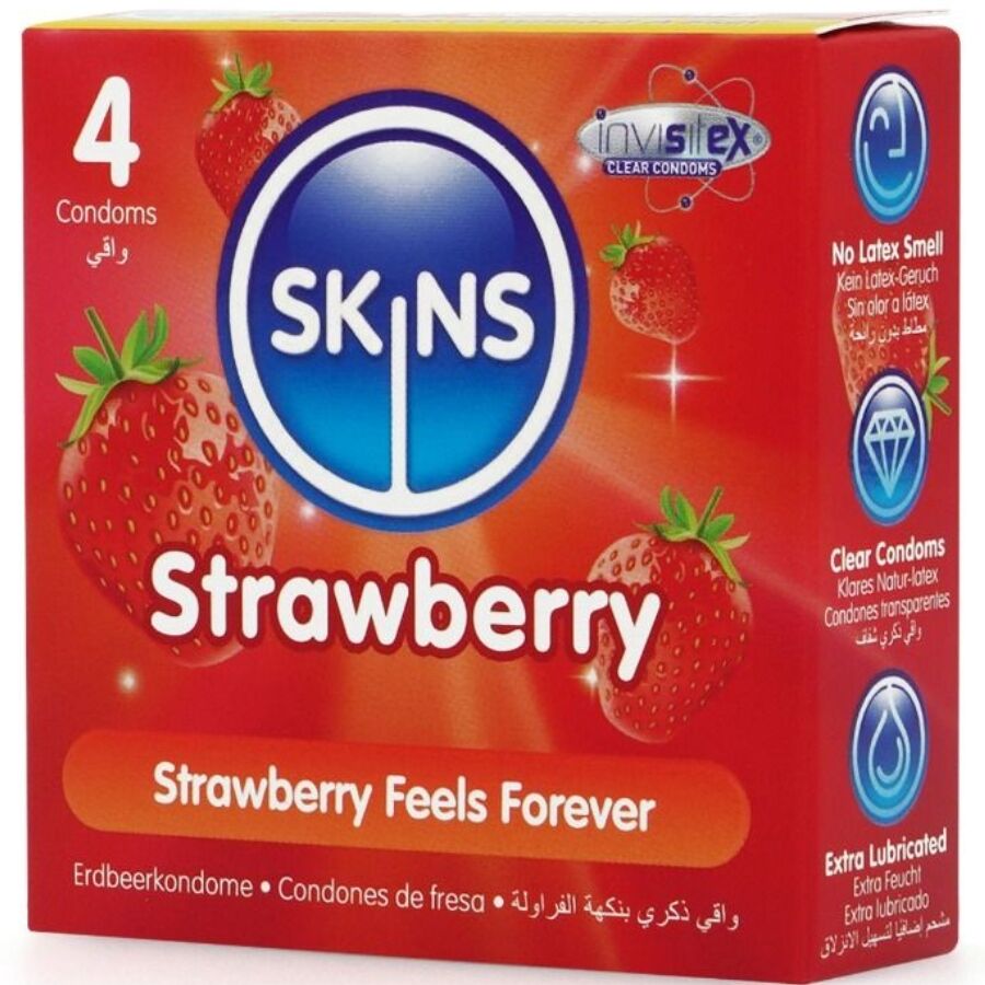 SKINS - PRÉSERVATIFS PREMIUM FRAISE PAQUET DE 4