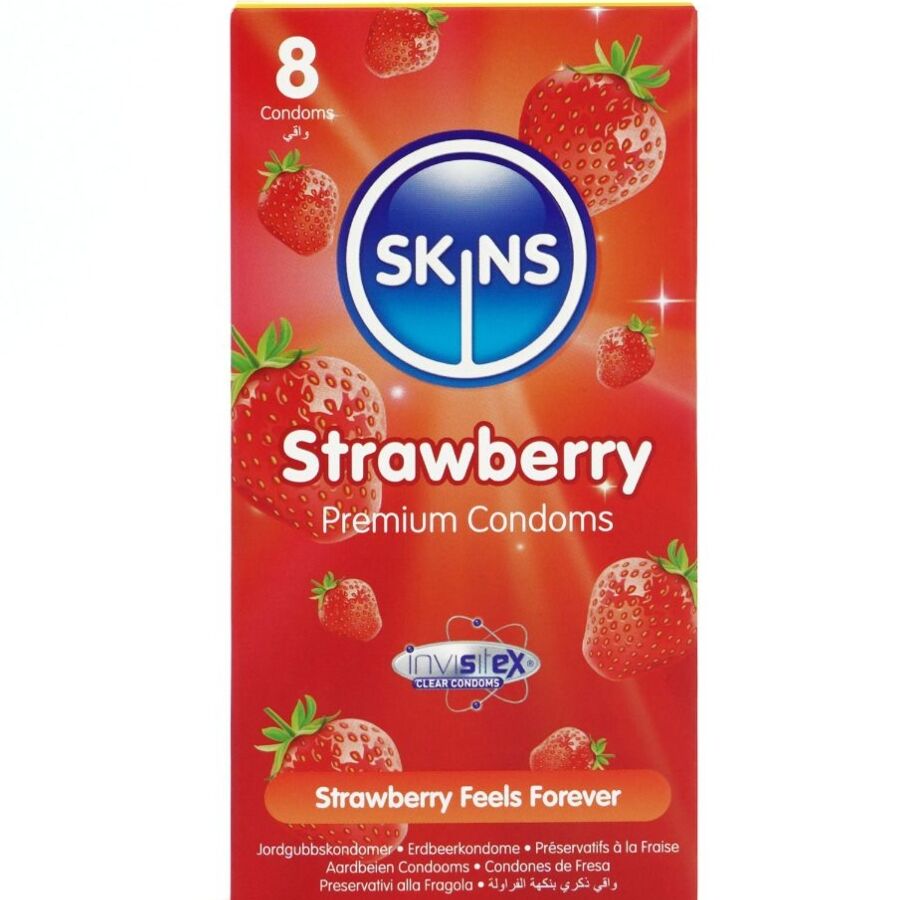 SKINS - PRÉSERVATIFS DE QUALITÉ SUPÉRIEURE À LA FRAISE PAQUET DE 8