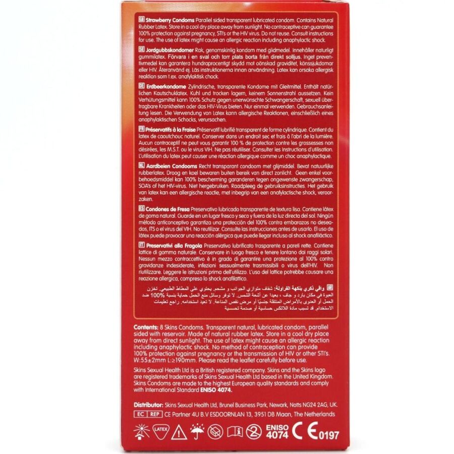 SKINS - PRÉSERVATIFS DE QUALITÉ SUPÉRIEURE À LA FRAISE PAQUET DE 8