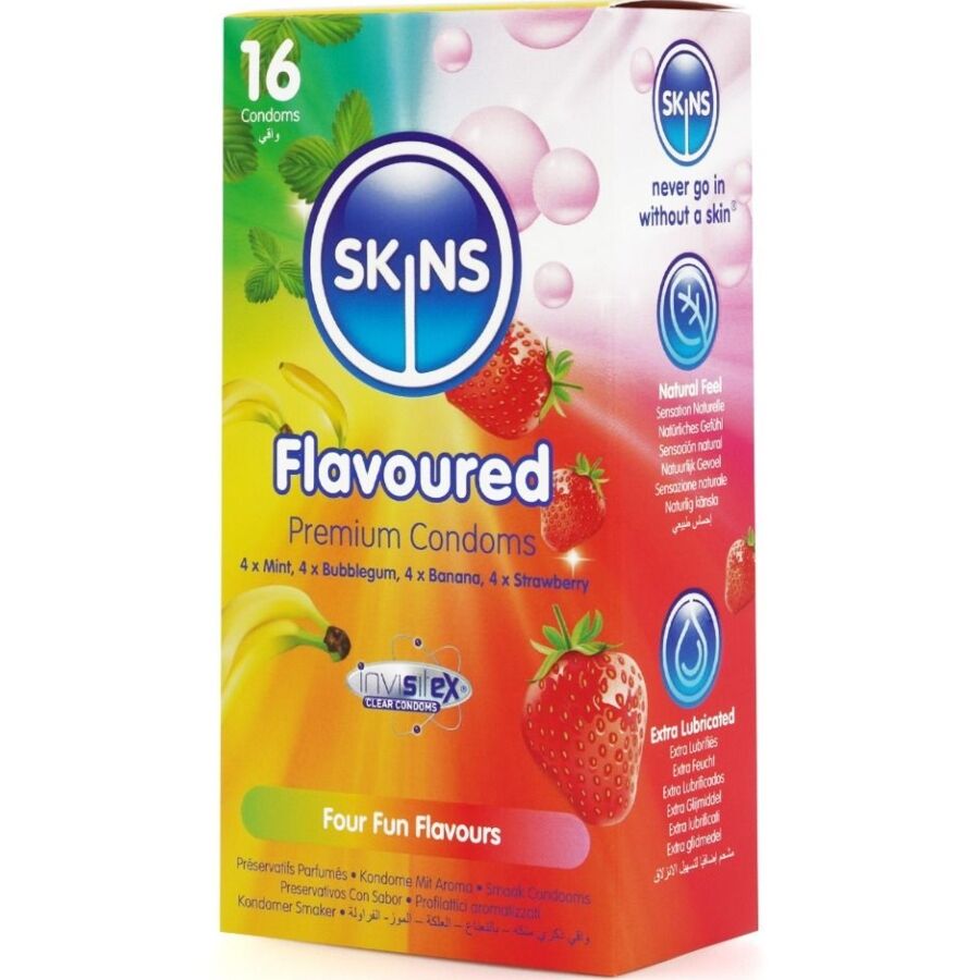 SKINS - MULTI SAVEURS PRÉMIUM PRÉSERVATIFS PAQUET DE 16