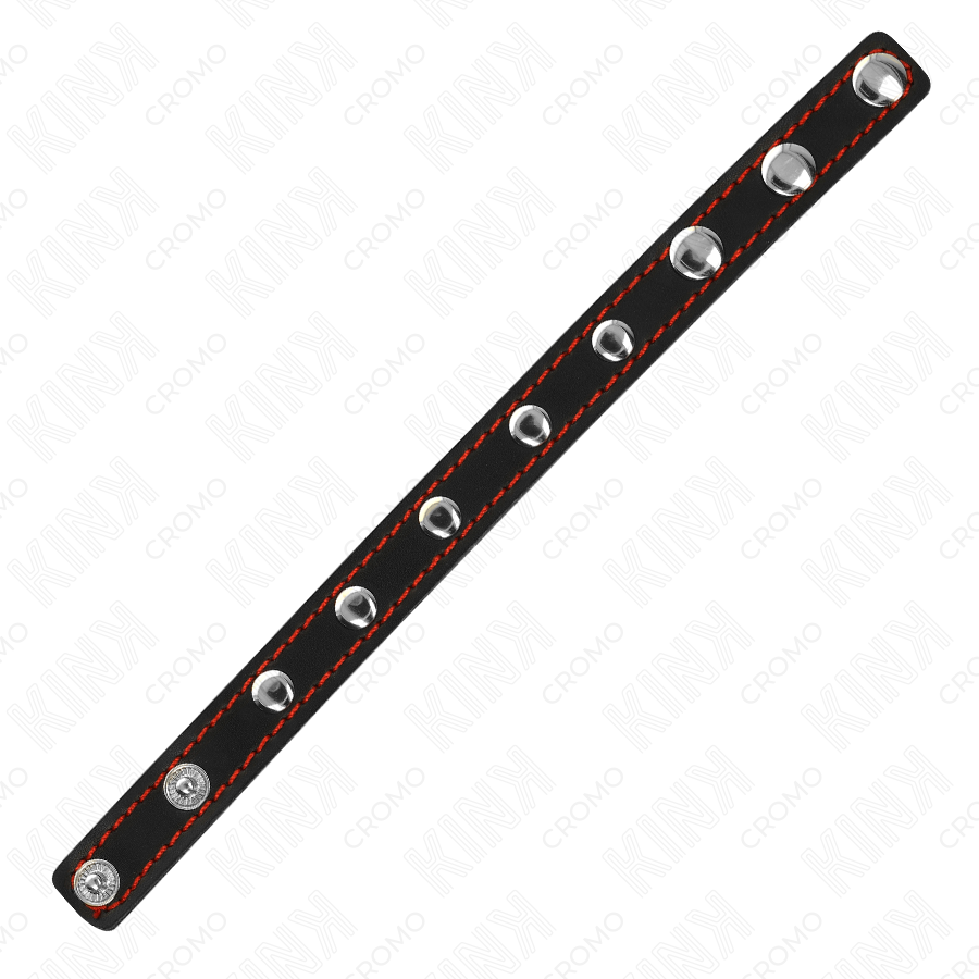 KINK - LEATHER PENIS RING WITH PRESSURE CLOSURE RED LINING 21 X 1.5 CM