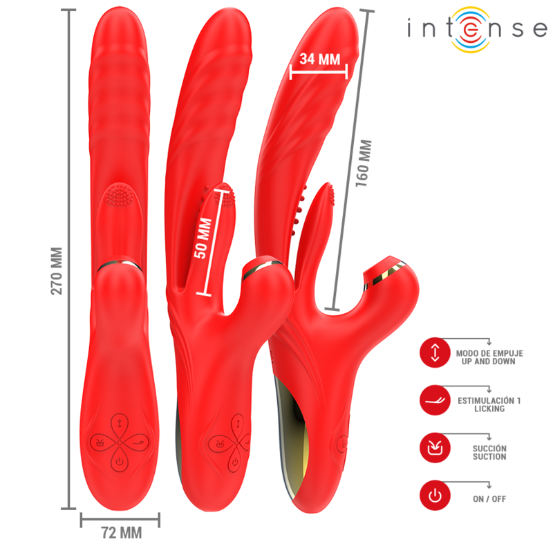 INTENSE - KAROL MULTIFUNCTION VIBRATOR THRUST & STIMULATION & & STIMULATING WAVES RED
