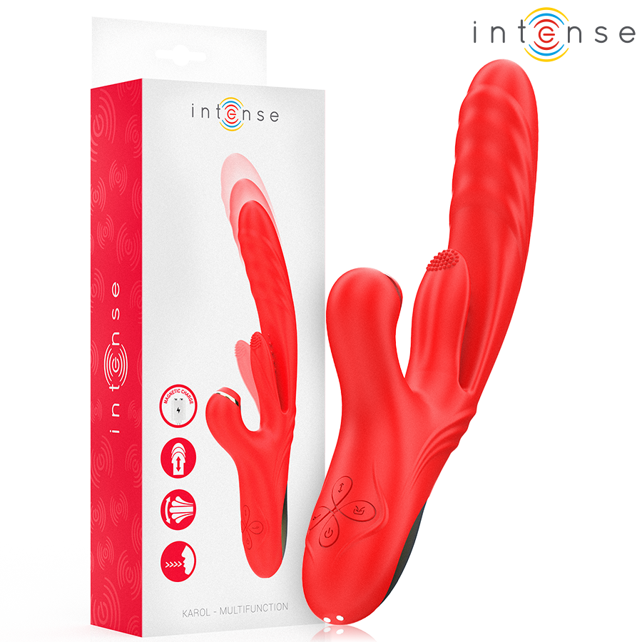 INTENSE - KAROL MULTIFUNCTION VIBRATOR THRUST & STIMULATION & & STIMULATING WAVES RED
