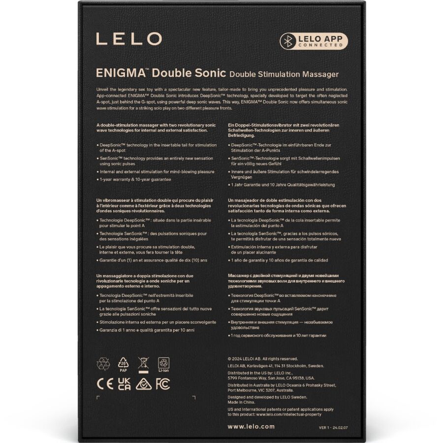 LELO - VIBREUR SONIQUE DOUBLE ENIGMA POINT G NOIR