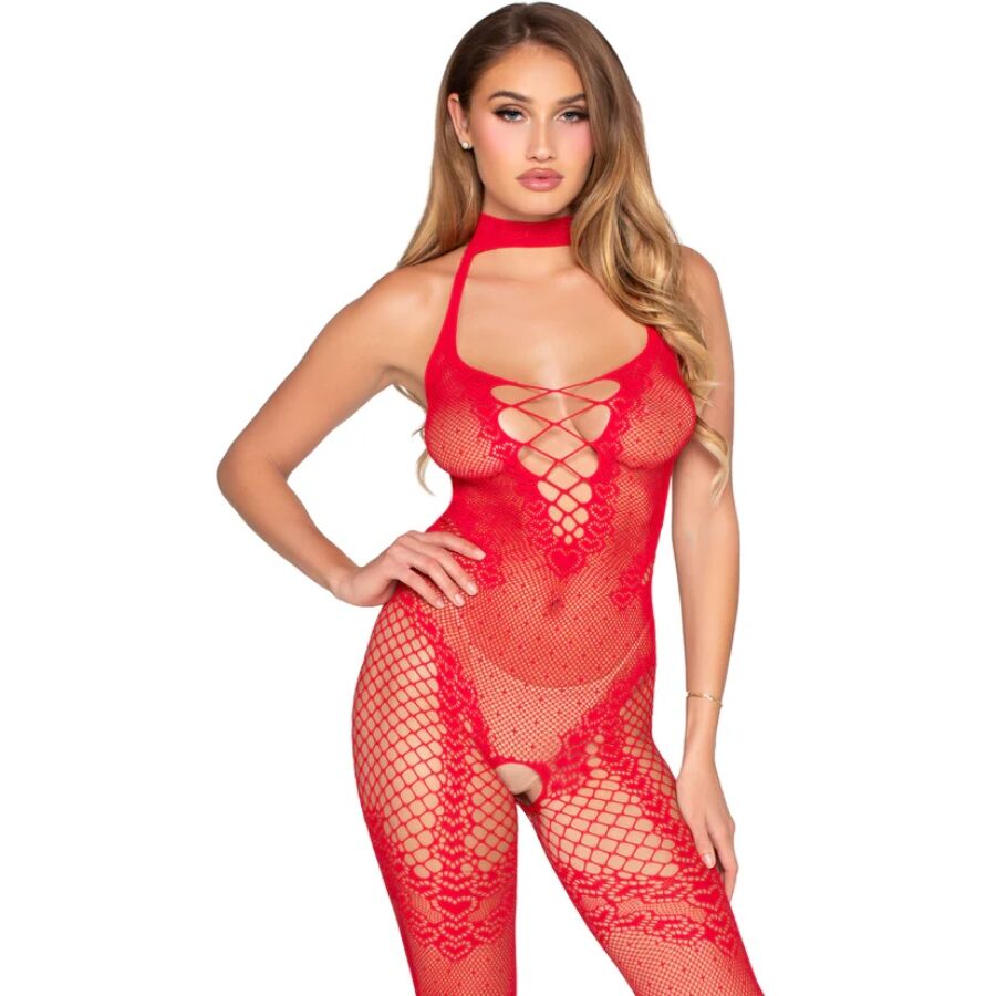 LEG AVENUE - 89336 CROTCHLESS BODYSTOCKING RED - ONE SIZE
