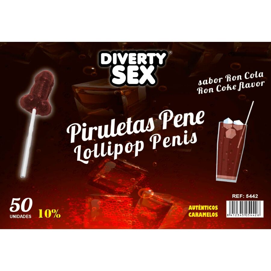 DIABLO GOLOSO - 50 PENIS LOLLIPOPS RUM & COKE FLAVOR 10% ALCOHOL