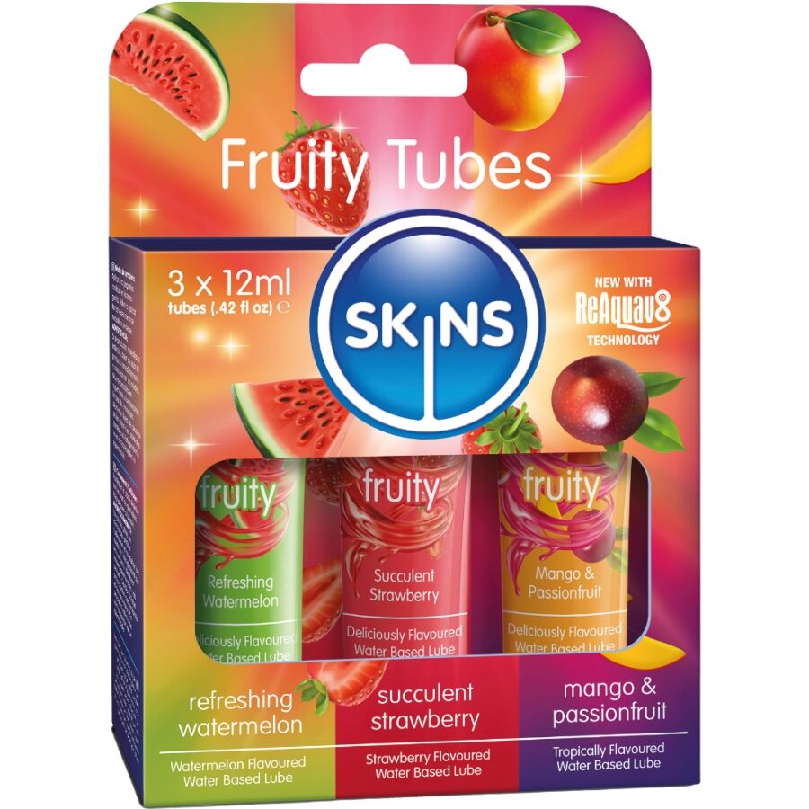 SKINS - KIT DE LUBRIFIANTS FRUITÉS PASTÈQUE, FRAISE & MANGUE 3 x 12 ML