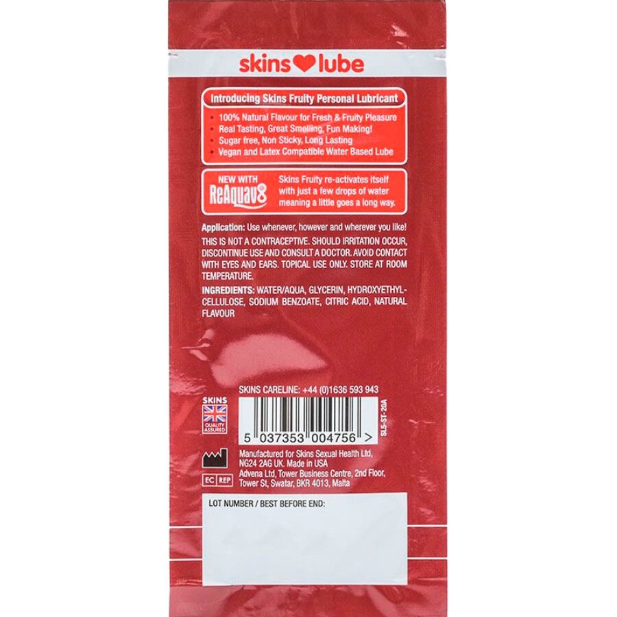 SKINS - LUBRIFIANT A BASE D'EAU FRUITE FRAISE DOSE UNIQUE 5 ML