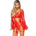LEG AVENUE - 86123 TEDDY + GARTER ROBE SET ROT GRÖSSE M