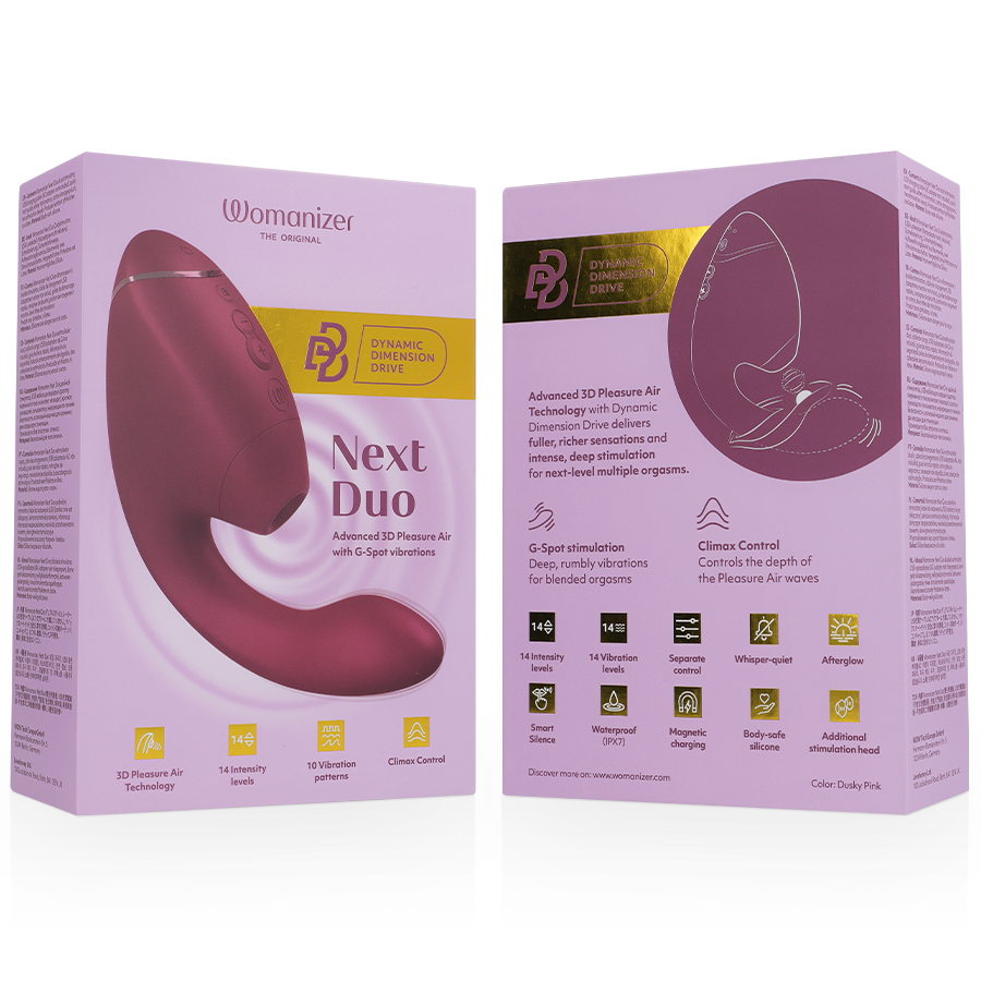 WOMANIZER - DUO NEXT STIMULATEUR DOUBLE CLITORIDIEN ET POINT G ROSE FONCÉ