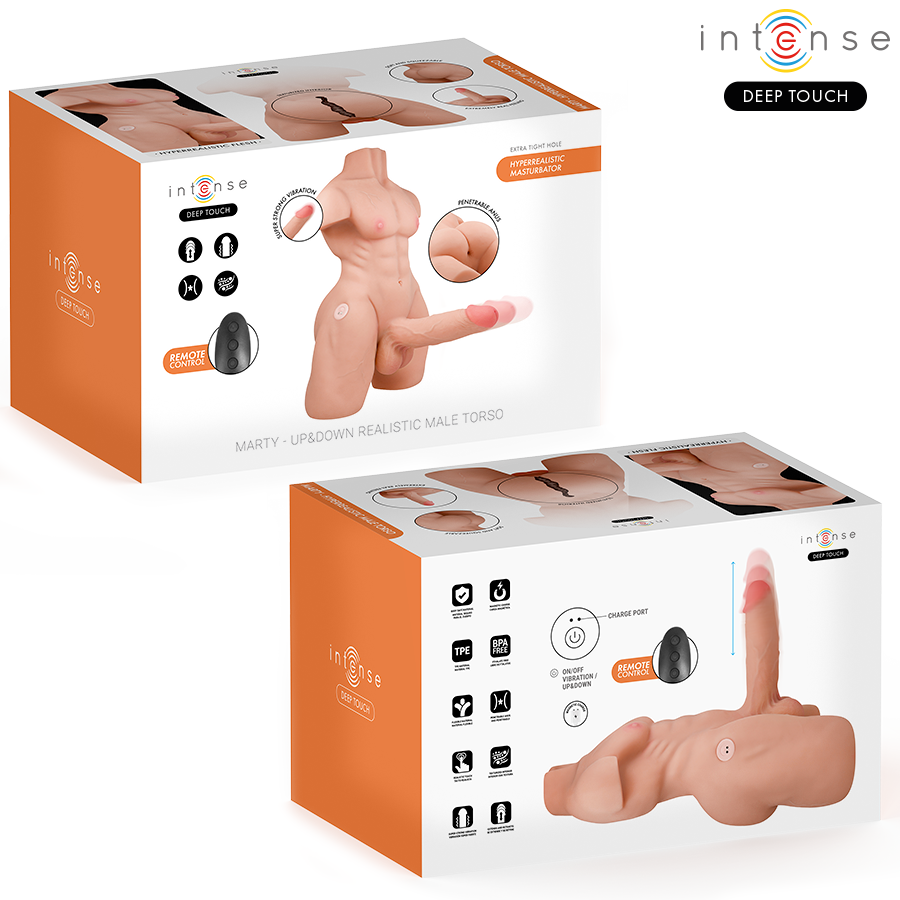 INTENSE DEEP TOUCH - MARTY TORSO WITH ANUS AND REALISTIC DILDO WITH THRUST AND VIBRATION, REMOTE CONTROL, 6.2 KG