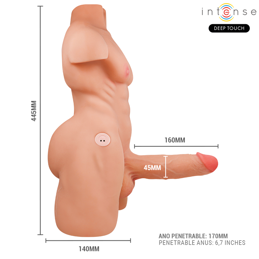 INTENSE DEEP TOUCH - MARTY TORSO WITH ANUS AND REALISTIC DILDO WITH THRUST AND VIBRATION, REMOTE CONTROL, 6.2 KG