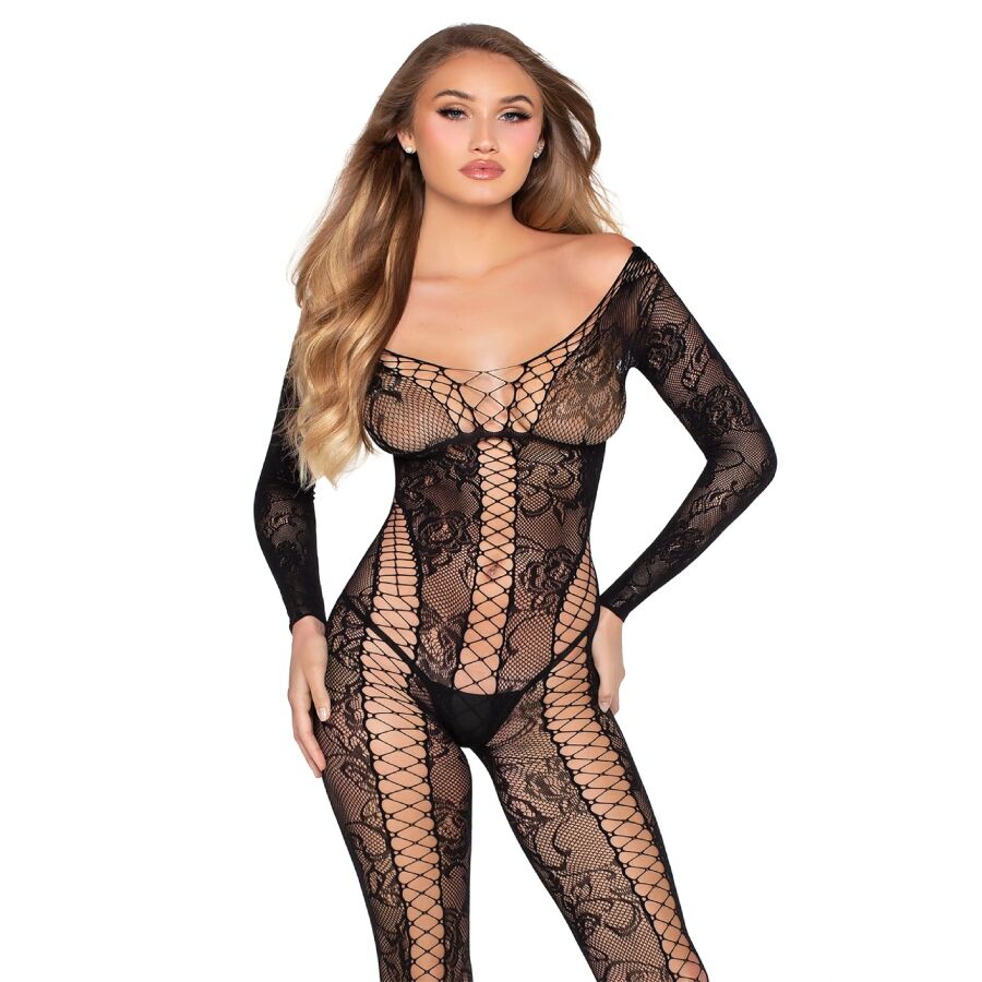 LEG AVENUE - 89369 NETZ- & SPITZEN-JUMPSUIT SCHWARZ - EINHEITSGRÖSSE