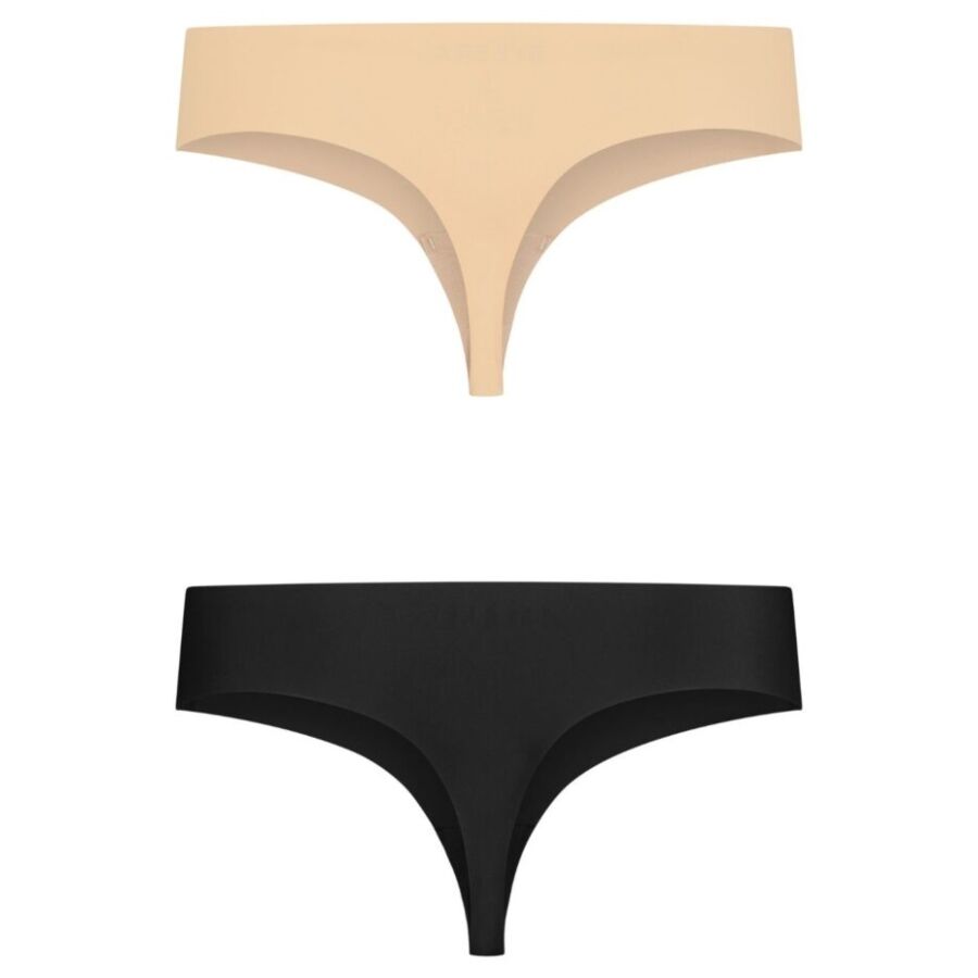 BYE-BRA - INVISIBLE THONG 2 PACK BEIGE & BLACK SIZE S